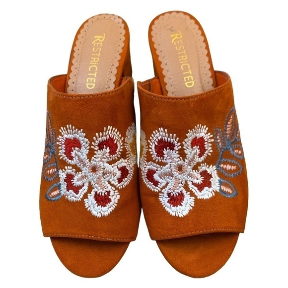 RESTRICTED Embroidered Block Heel Mules - Picture 1 of 8